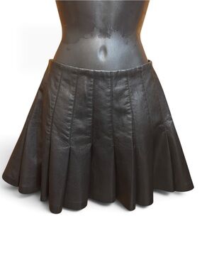 Alice + Olivia Black Paneled Leather Skater Skirt